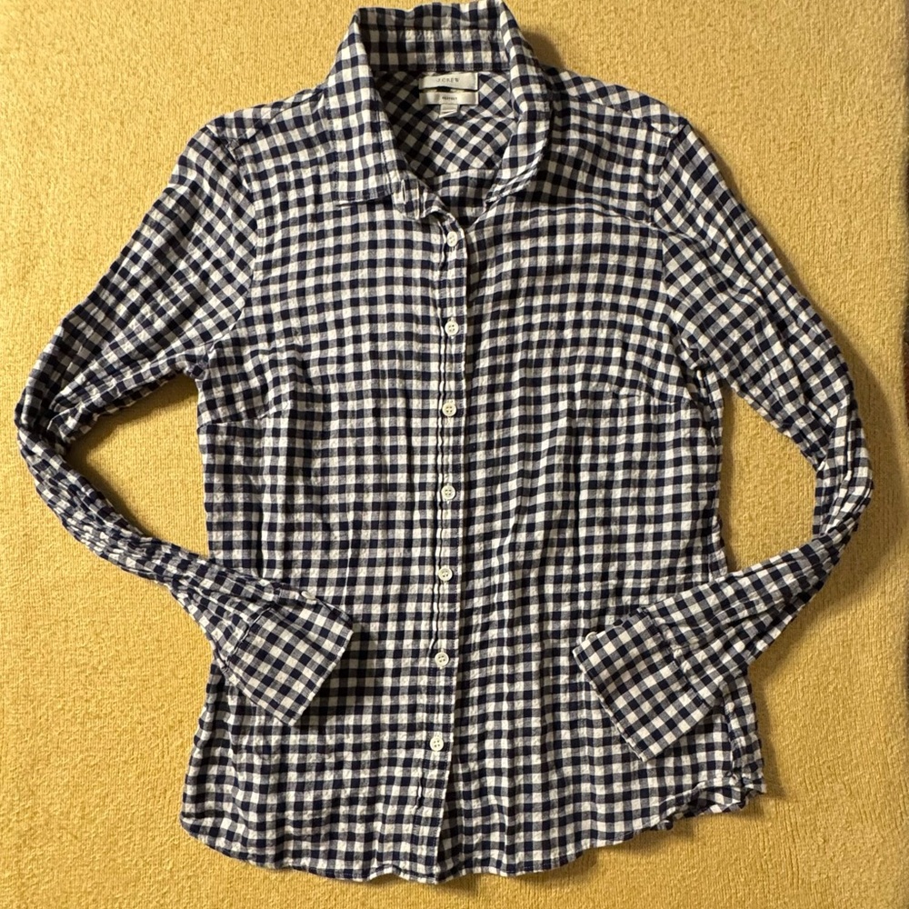 J. Crew Navy and Cream Plaid Shirt